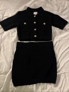 H&M Crochet Polo with Gold Buttons and Skirt Set